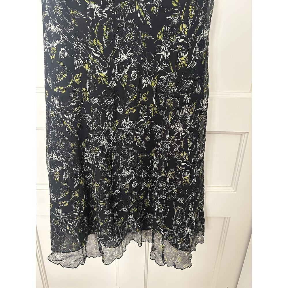 Nine West Silk Floral Baby Doll Dress Womens Size 14P Black Green Romantic NWT - Picture 3 of 9